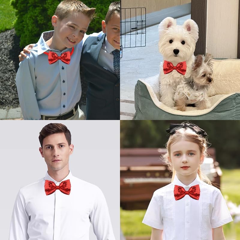 Sdopbinbin Pink Red Glitter Bow Tie for Men Boys Sparkly Christmas Bow Ties Bowtie for Men Kids Pre Tied Bow Tie for Boys - Image 3